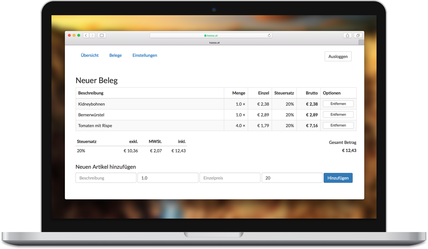 KASSE.PRO auf Macbook Pro